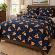 Midnight Pizzeria Pizza Making Quilt Set, angled pizza making bedroom view