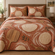 Terracotta Dough Pizza Making Quilt Set, front pizza making bedroom view