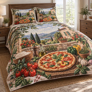 Garden Pizza Pizza Making Quilt Set, angled pizza making bedroom view