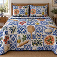 Blue Kitchen Tile Pizza Making Quilt Set