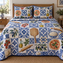 Blue Kitchen Tile Pizza Making Quilt Set