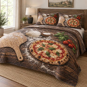 Flour and Fire Pizza Making Quilt Set, angled pizza making bedroom view