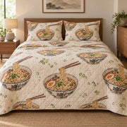 Noodle Bar Sketch Ramen Lovers Quilt Set, front ramen lovers bedroom view