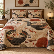 Terracotta Noodles Ramen Lovers Quilt Set, front ramen lovers bedroom view