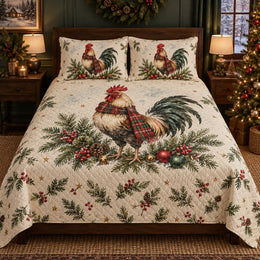 Christmas Watercolor Rooster Quilt Set