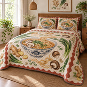Market Ingredients Ramen Lovers Quilt Set, angled ramen lovers bedroom view