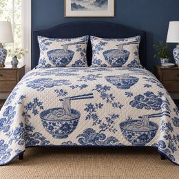 Blue Ceramic Ramen Ramen Lovers Quilt Set