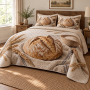 Scored Loaf Sourdough Baking Quilt Set, angled sourdough baking bedroom view