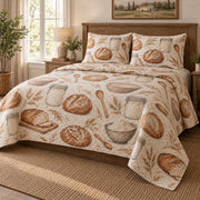 Starter Shelf Sourdough Baking Quilt Set, angled sourdough baking bedroom view