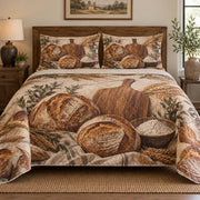 Terracotta Oven Sourdough Baking Quilt Set, front sourdough baking bedroom view