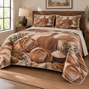 Terracotta Oven Sourdough Baking Quilt Set, angled sourdough baking bedroom view