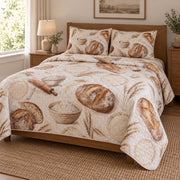 Flour and Linen Sourdough Baking Quilt Set, angled sourdough baking bedroom view