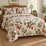 Strawberry Garden Strawberry Lovers Quilt Set, angled strawberry lovers bedroom view