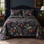 Midnight Berries Strawberry Lovers Quilt Set, front strawberry lovers bedroom view
