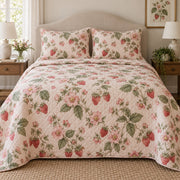 Pink Blossom Berry Strawberry Lovers Quilt Set, front strawberry lovers bedroom view