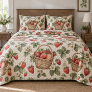 Market Berry Basket Strawberry Lovers Quilt Set, front strawberry lovers bedroom view