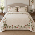 Cream Berry Vine Strawberry Lovers Quilt Set