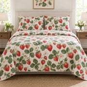 Sunlit Strawberry Strawberry Lovers Quilt Set, front strawberry lovers bedroom view
