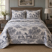 Slate Creek Toile Horse Country Toile Quilt Set, front horse country toile bedroom view