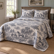 Slate Creek Toile Horse Country Toile Quilt Set, angled horse country toile bedroom view