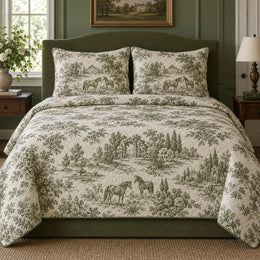 Olive Manor Toile Horse Country Toile Quilt Set