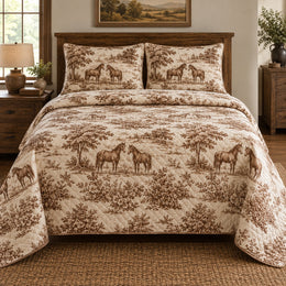 Copper Field Toile Horse Country Toile Quilt Set