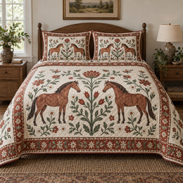 Terracotta Folk Garden Horse Folk Garden Quilt Set