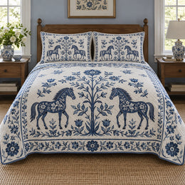 Blue Folk Orchard Horse Folk Garden Quilt Set