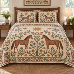 Golden Meadow Folk Horse Folk Garden Quilt Set