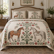 Rose Folk Bower Horse Folk Garden Quilt Set, front horse folk garden bedroom view