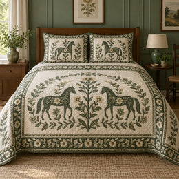 Olive Folk Wreath Horse Folk Garden Quilt Set