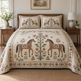 Cream Folk Stable Horse Folk Garden Quilt Set