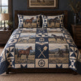 Indigo Stable Print Horse Prairie Patchwork Print Quilt Set