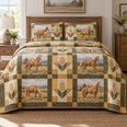 Golden Field Print Horse Prairie Patchwork Print Quilt Set