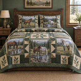 Olive Creek Print Horse Prairie Patchwork Print Quilt Set