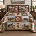Terracotta Trail Print Horse Prairie Patchwork Print Quilt Set