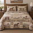 Linen Ranch Print Horse Prairie Patchwork Print Quilt Set