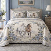 Blue Rose Stable Horse Romantic Rose Quilt Set, front horse romantic rose bedroom view