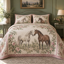 Sage Rose Bower Horse Romantic Rose Quilt Set
