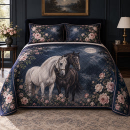 Midnight Rose Horse Horse Romantic Rose Quilt Set