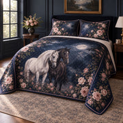 Midnight Rose Horse Horse Romantic Rose Quilt Set, angled horse romantic rose bedroom view