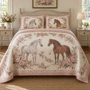 Wild Rose Horses Horse Romantic Rose Quilt Set, front horse romantic rose bedroom view