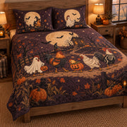 Halloween Chicken Parade Quilt Set, angled Hen bedroom view