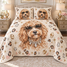 Glam Leopard Doodle Goldendoodle Quilt Set