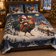Santa Riding Rooster Christmas Quilt Set