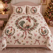 Coquette Christmas Rooster Quilt Set, front rooster bedroom view