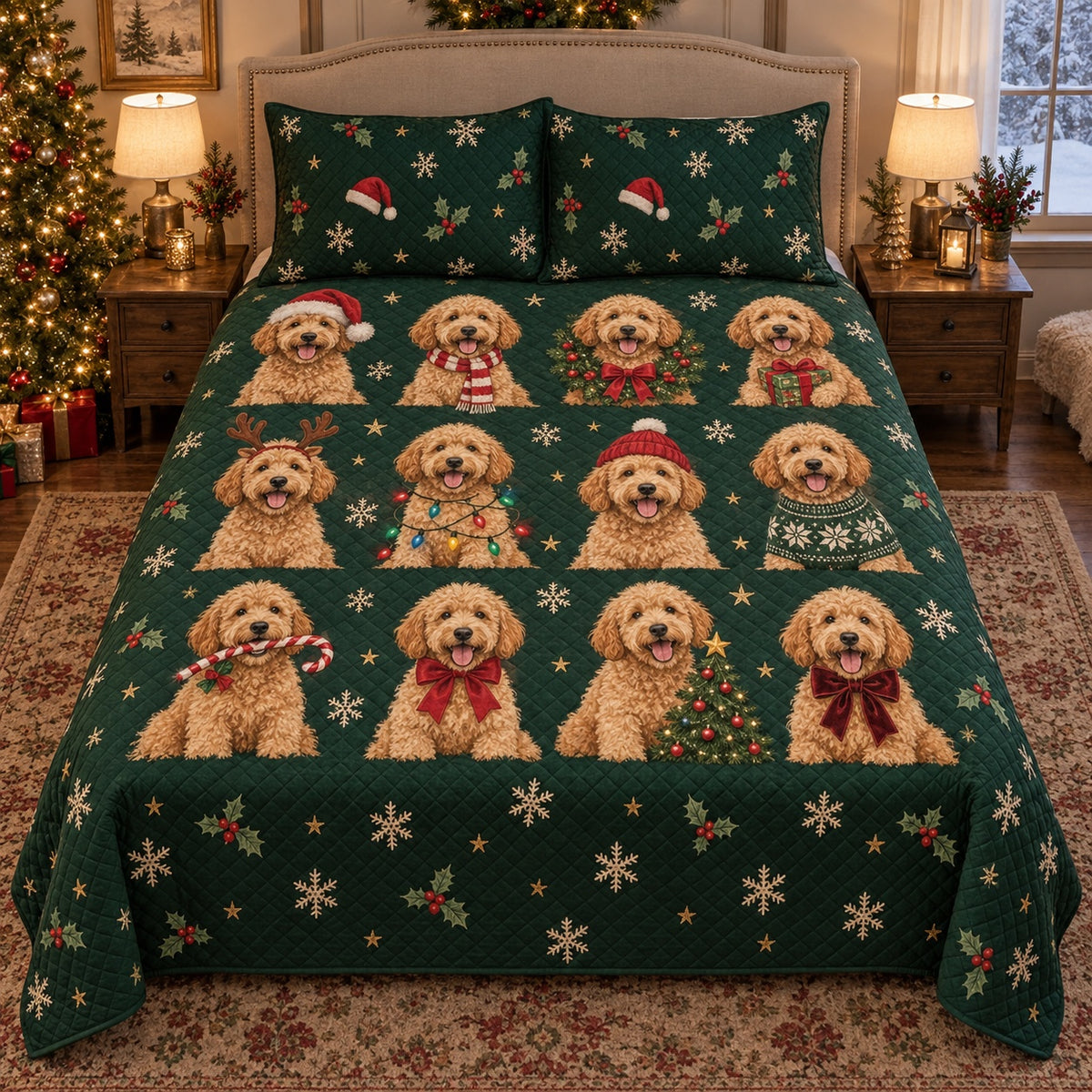 Twelve Doodles of Christmas Goldendoodle Quilt Set