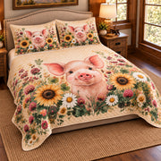 Piglet botanical sunflower quilt set — left angle hero