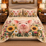 Piglet botanical sunflower quilt set — front view