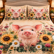 Piglet botanical sunflower quilt set — close-up